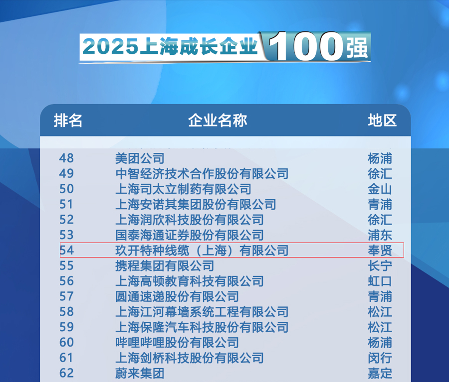 聚焦2025上海百強(qiáng)發(fā)布會(huì):玖開特種線纜登榜成長企業(yè)100強(qiáng)